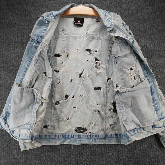 Southpole Men's Distressed Denim Jacket Blue M Button Front Acid Wash - Picture 4 of 16